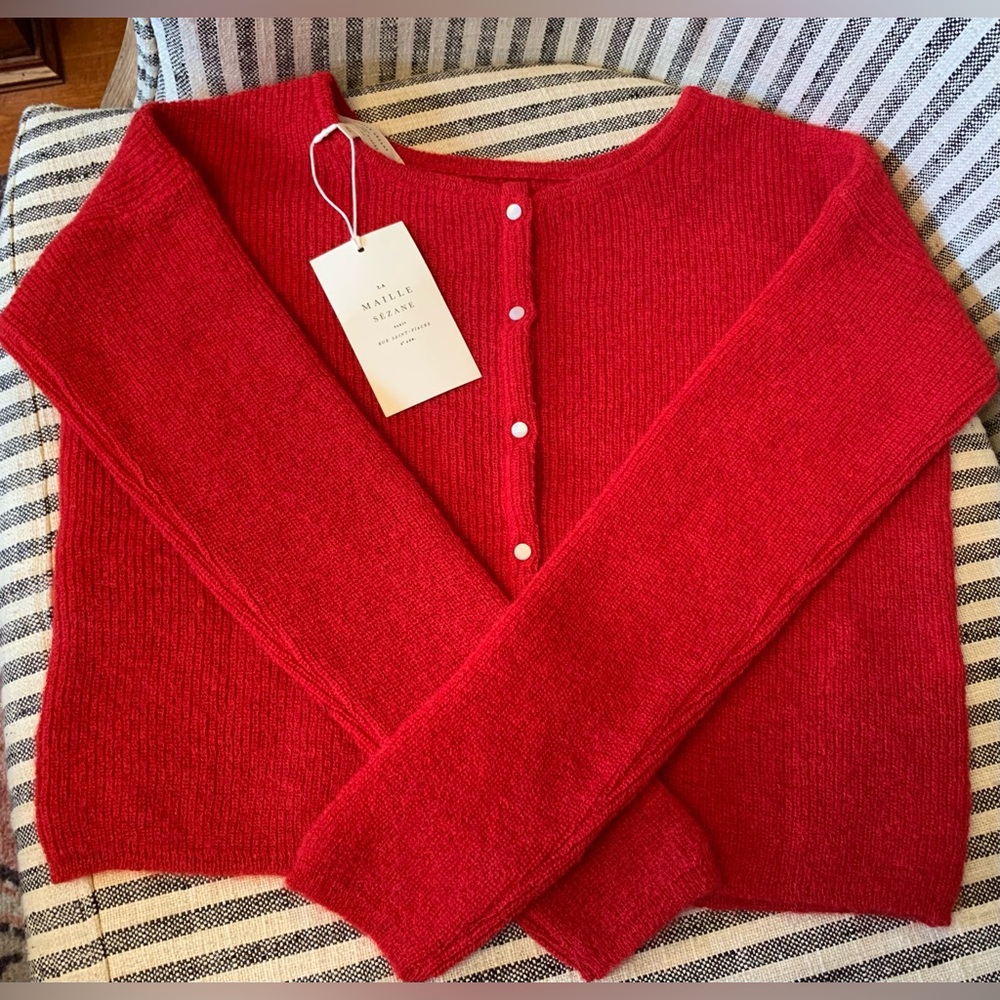 NWT Sezane Gaspard in Cropped Red XS Cardigan Sweater